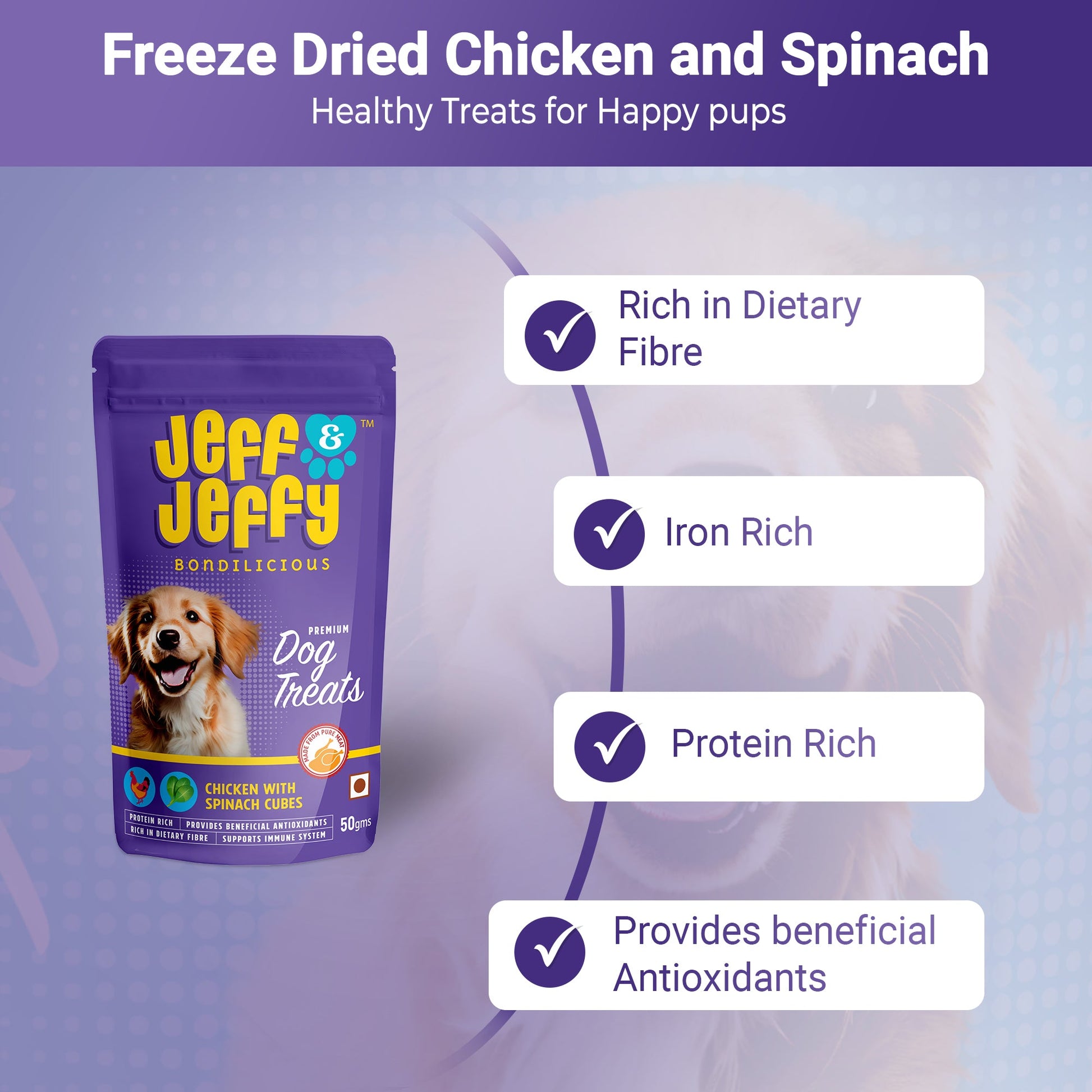 Chicken & Spinach Cubes : Freeze Dried Treats Rich in Antioxidants - Jeff & Jeffy