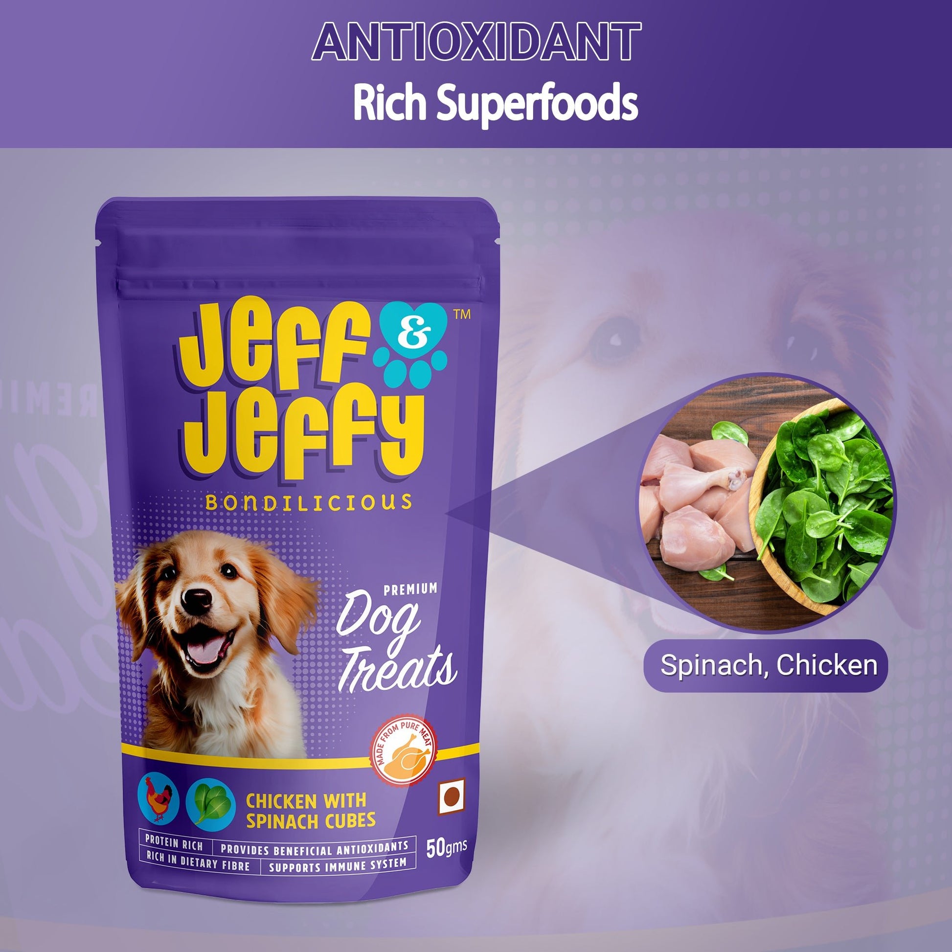 Chicken & Spinach Cubes : Freeze Dried Treats Rich in Antioxidants - Jeff & Jeffy